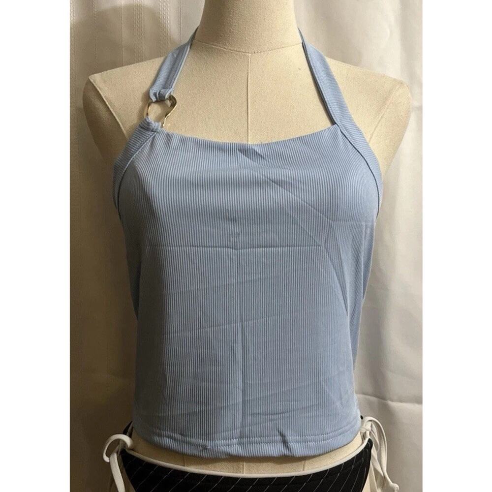 Blue Halter Double Lined Summer Vacation Top Size Medium. By Advidlove